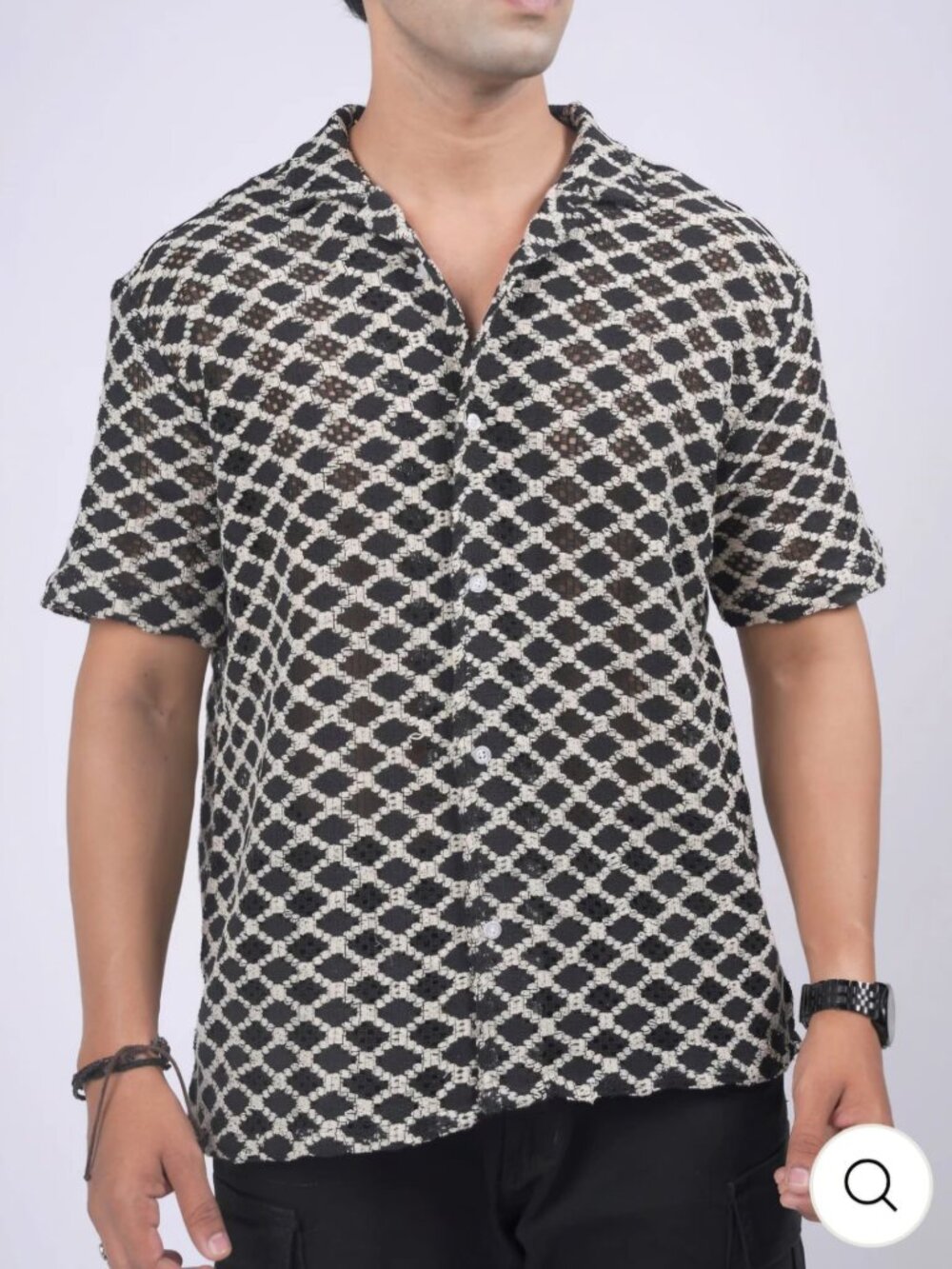 MASSIVE LUXURY Crochet COTTON Blend Breathable Men's Shirt Size M